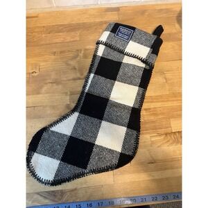 Faribault Mills Stocking Wool Black Cream Buffalo Plaid Faribo 19" By 7.5"